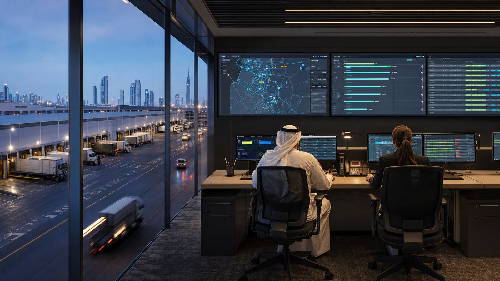 Logistics control team monitoring a live UAE distribution network