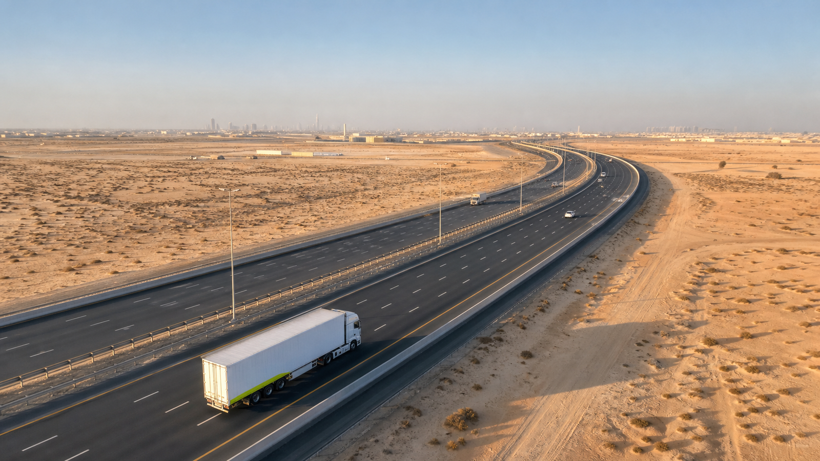 Freight truck travelling on a UAE motorway